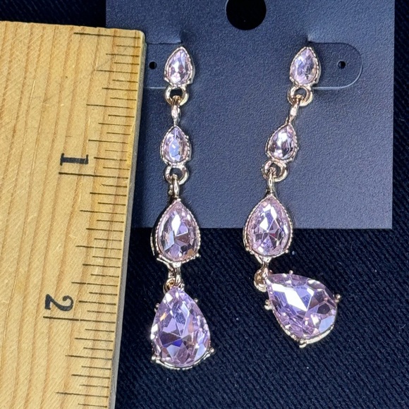 Simply Elegant Saks Fifth Avenue Pink Crystal Dangle Statement Earrings 2.25in - Picture 5 of 9